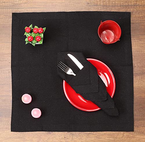 Image of Cotton Mercerised Dining Table Napkins, Set of 4, Solid Plain Colour, Heavy Weight,More Than 2 cm Mitered Hem,Washable at 40C (Black, 45 X 45 Cms)