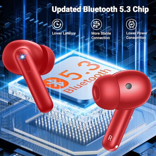 Wireless Earbuds with Bluetooth 5.3, HiFi Stereo, 4 ENC Mics, 42H Playtime, LED Display, IPX7 Waterproof for iOS and Android, Perfect for Sports and Workouts