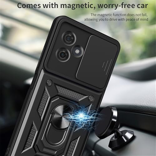 Image of Heavy Duty Back Case Cover for Moto G54 /G64 5G, Shockproof Moto G54 /G64 Back Cover, Ring Case with Kickstand and Camera Protection Shutter - Black
