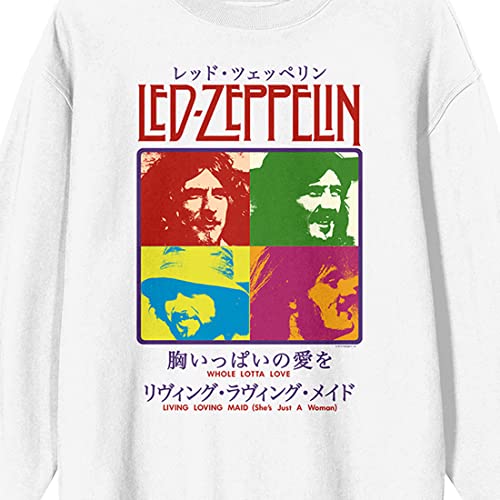 Bioworld Led Zeppelin Colorful Band Member Squares Crew Neck Long Sleeve White Adult Sweatshirt2