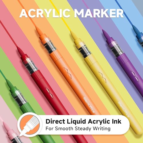 Image of MemOffice Direct Liquid Acrylic Paint Markers, 24 Colors Brush Tip Pens with Carrying Case, No Bleed, Waterproof, for Rock, Wood, Canvas, Glass, Fabric, DIY Crafts for Adults