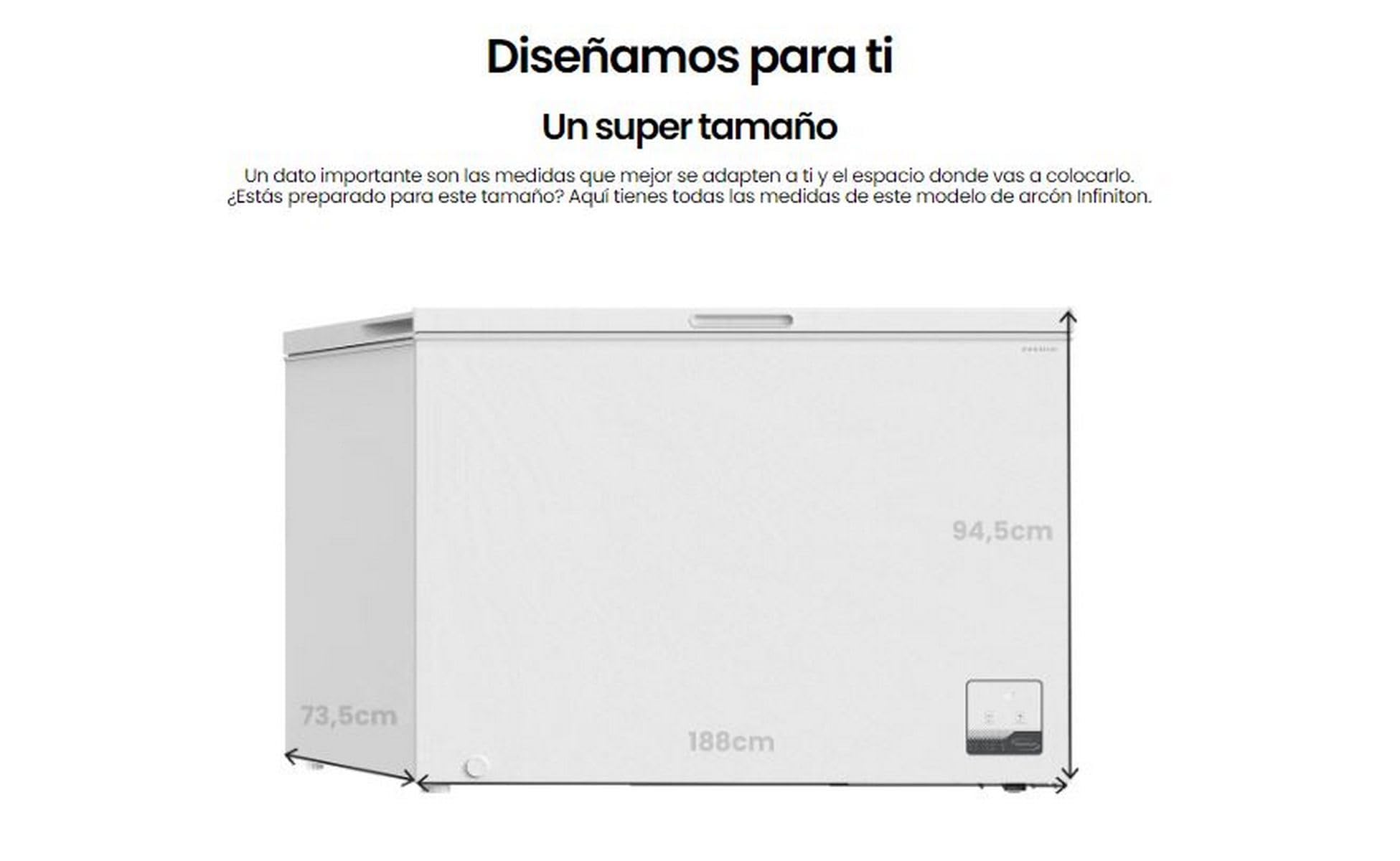 INFINITON Congelador Horizontal CH-70H86WEH, 700 Litros, 188 cm de Ancho, Inverter, FAST FREEZING, Cesto auxiliar de almacenamiento, E, Blanco