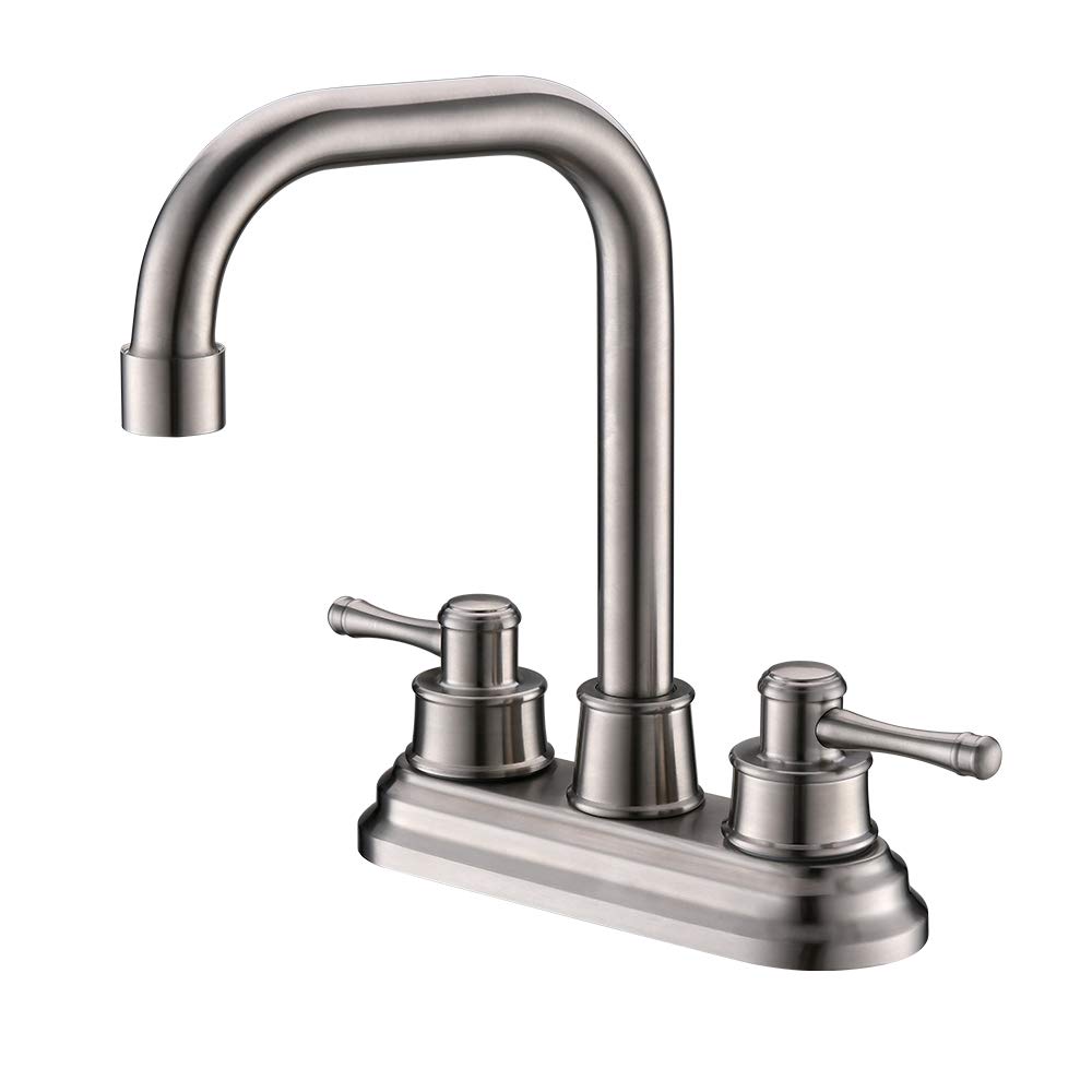TEEKIA 2 Handle Bathroom Faucet Brushed Nickel, 4 Inch Brushed Nickel Bathroom Sink Faucet Centerset, RV Bathroom Faucet 3 Hole, Brushed Nickel Bathroom Faucet