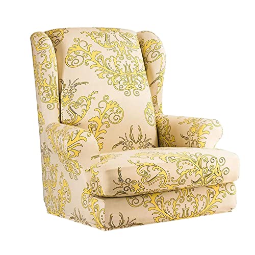 SECRET DESIRE™ Indoor Wing Chair Slipcovers with Cushion Cover Wingback Armchair Covers Yellow Deal