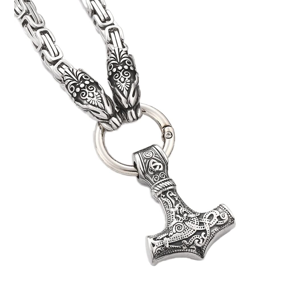 Viking Wolf Head Mjolnir RVS Ketting -Mannen Keltische Knoop Bear Claw Thor's Hammer Hanger Animal Amulet -Nordic Vintage Handgemaakte Heavy Chunky King Chain Viking Wolf Head Mjolnir RVS Ketting -Mannen Keltische Knoop Bear Claw Thor's Hammer Hanger Animal Amulet -Nordic Vintage Handgemaakte Heavy Chunky King Chain