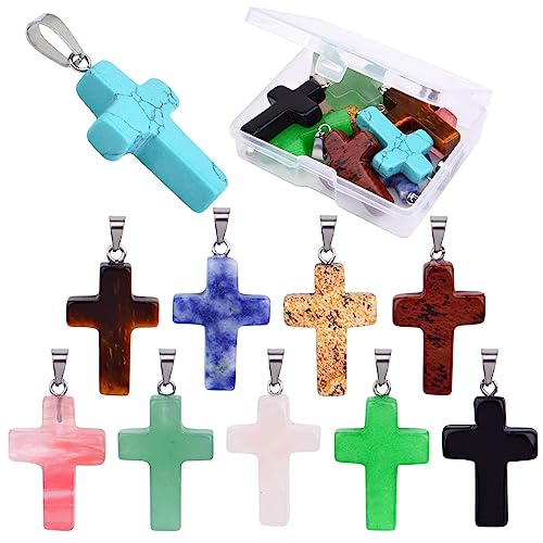 10pcs Natural Stone Cross Pendant Healing Crystal...