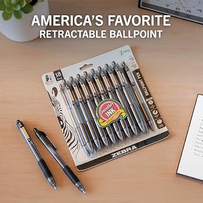 Zebra Pen Z-Grip Retractable Ballpoint Pen, Smooth-Flowing Black Ink, 1.0mm Medium Point, School & Office Supplies, Ideal for Note-Taking, Journal and Planner Use, 18-Pack (22218)