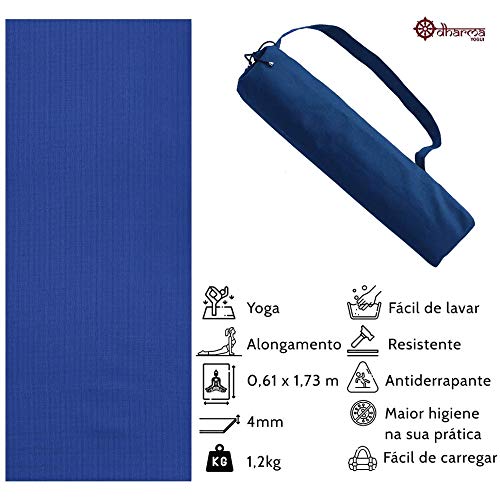 Tapete Yoga Premium Azul 2,00m - 5mm+Porta Mat Azul Marinho