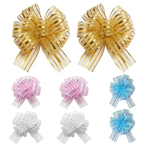 8 Pcs Large Pull Bows 6 Inches Organza Bows for Gift Wrapping Big Bow for Present Wedding Birthday Valentines Day Flower Gift Boxes Decoration