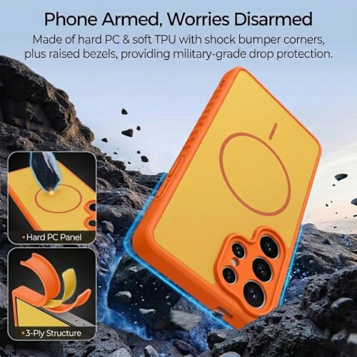 Image of VONZEE Matte Magnetic Case Compatible for Samsung Galaxy S24 Ultra Wireless Charging Shockproof Anti-Scratch TPU PC Slim Fit Full Protection Phone Cover for Samsung Galaxy S24 Ultra-Orange