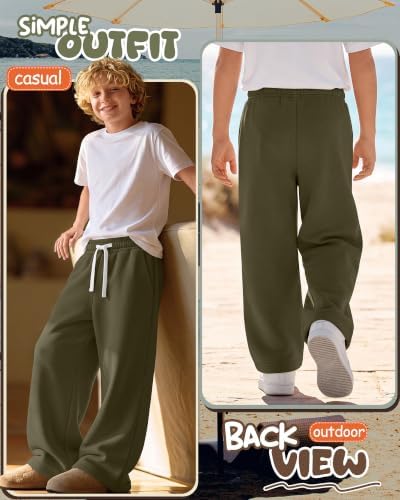 Joiceful Boys Kids Baggy Sweatpants, Army Green, 14-16 Years — view 4