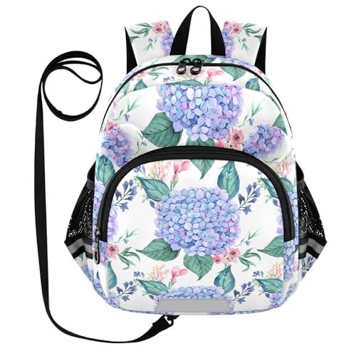 Hydrangea Blossom Leaves White Toddler Harness Backpack for Boys Girls 3-6 Years Kids Backpack with Anti Lost Safety Leash Child Leash Backpack for Walking Travel Preschool