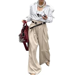 Womens Elegant Flowy Pleated Wide Leg Pants High Waisted Fashion Versatile Trousers