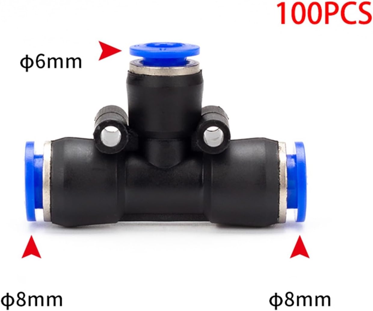 100pcs/50pcs PEG Pneumatic Fitting Reducing Unequ Tee T Type 3-Way Slip Lock Air Pipe 4mm 6mm 8mm 6mm-8mm 10-6mm Quick Push Into(PEG 8-6-8)