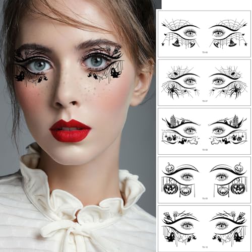 10 Pairs Halloween Eye Shadow Sense Eyeliner Decals with Spider Web Skull Bat Hat Black Cat Temporary Tattoo Stickers Face Eye for Women for Makeup Party Holiday - Image 5