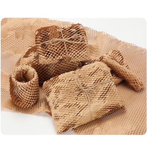 Rolka papieru do pakowania o strukturze plastra miodu 30 m x 10 cm – ekologiczna owijka amortyzująca, ochronny materiał opakowaniowy typu kraft nadający się do recyklingu, alternatywa do przenoszenia