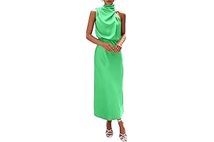 Womens Elegant Sleeveless Mock Neck Cocktail Party Maxi Dresses