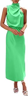Women's 2025 Summer Satin Dress Elegant Sleeveless Mock Neck Cocktail Party Maxi Dresses