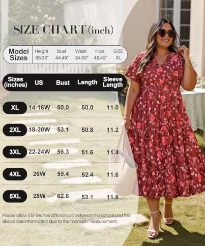 Image of TIYOMI Women Plus Size Dress Boho V Neck Short Sleeve Beach Maxi Dresses Floral /Stripe /Leaves /Lemon XL-5XL