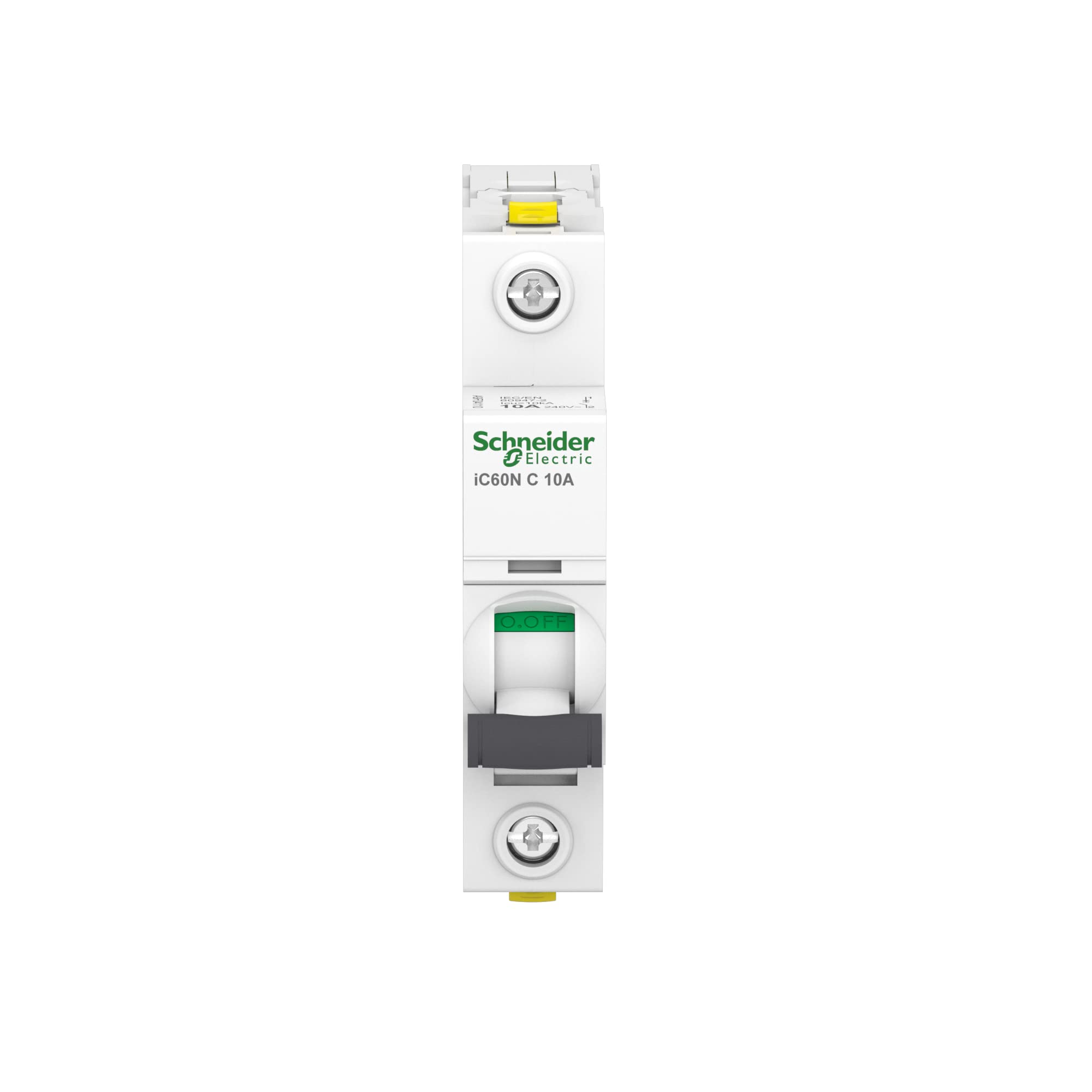 Schneider Electric White Schneider A9f04110 Circuit Breaker Ic60n, 1P, 10A, C Characteristics, 78.5Mm X 18Mm X 91Mm