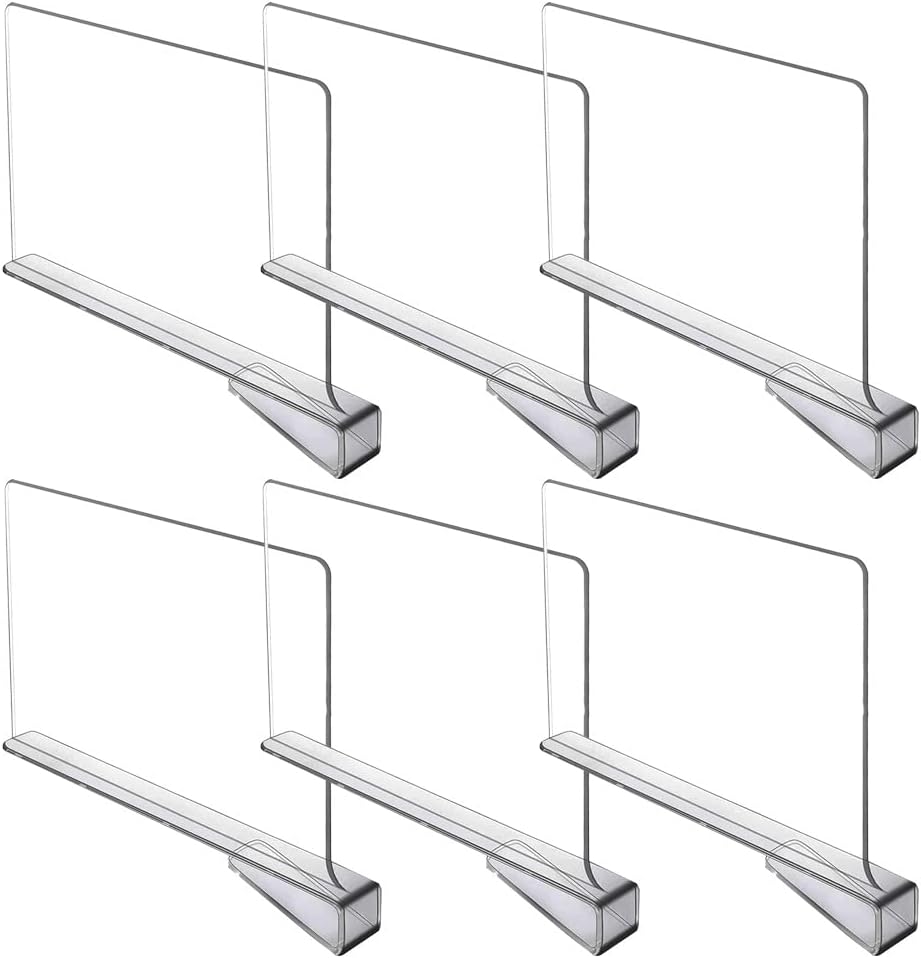 6 pcs Clear Acrylic Shelf Dividers Divider Separators for Closets