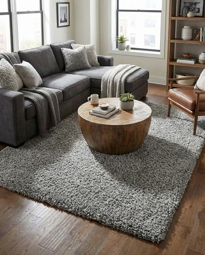 Rugs.com - Über Cozy Solid Shag Collection Rug – 8' x 11' Cloud Gray Shag Rug Perfect for Living Rooms, Large Dining Rooms, Open Floorplans