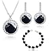 Produktbild Rund Schwarz Österreichische Zirkonia Kristalle Schmuck-Set Halskette Anhänger 45 cm Ohrringe Armband 18 kt Weiß Vergoldet für Damen