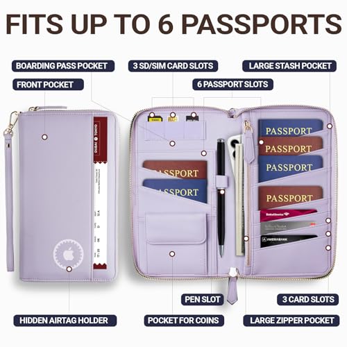 Image of Travel Document Organizer - RFID Passport Wallet Case Family Holder Id Wristlet
