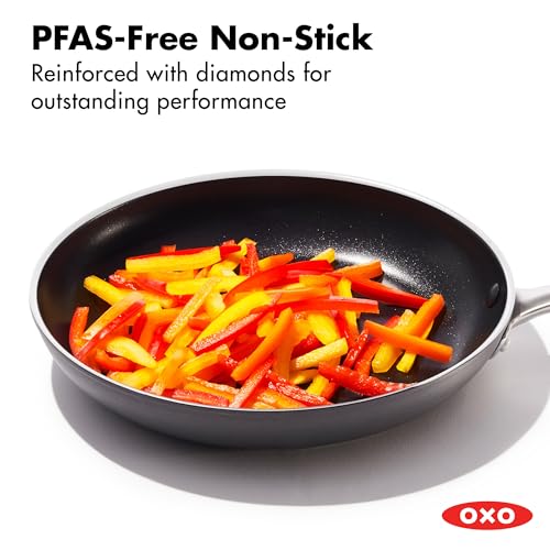 Image of OXO 10 inch Non-Stick Every Day Frying Pan, BPA-Free Comfort Grip Silicone Handle, Dishwasher & Oven Safe, PFAS-Free Ceramic Skillet, Black