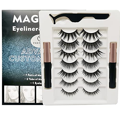 TEESTOU Magnetic Eyelashes with Eyeliner kit Natural Magnetic Lashes Wispy Fluffy False Eyelashes Pack Light Soft Reusable 7 Pairs with 2 Tubes Magnetic Eyeliner