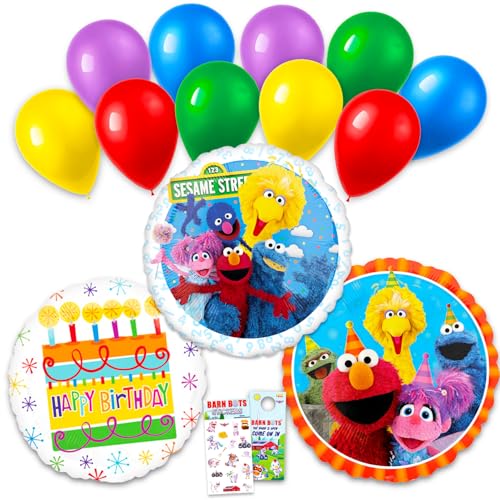 Sesame Street Balloon 13 Pack - Bundle of 2 Foil Balloons: Elmo, Big Bird, Cookie Monster, Birthday Balloon, Stickers, More | Decorations for Parties
