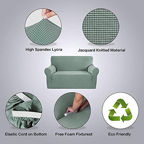 H.versailtex Stretch Loveseat Cover Bundles Sofa Slipcover, Furniture Protector, Plaid Pattern, Removable And Washable, Sage #TOP2