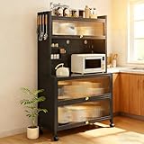 OCEBEEC Alacenas para Cocina, 5 Niveles con Ruedas Y Cajas De Almacenaje Y Ganchos Estante De Cocina Armario De Gabinete...