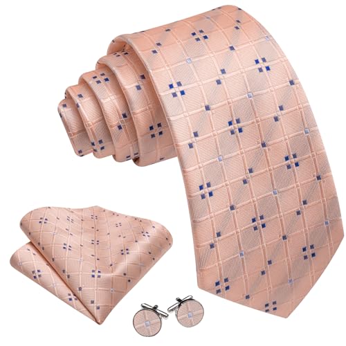 Image of YOHOWA Men Plaid /Striped Ties Set Silk Business Wedding Formal Fashion Necktie and Pocket Square Cufflinks Set