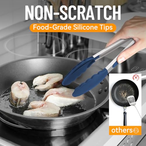 Image of HOTEC Stainless Steel Kitchen Tongs with Silicone Tips, Set of 2-7 inch and 9 inch