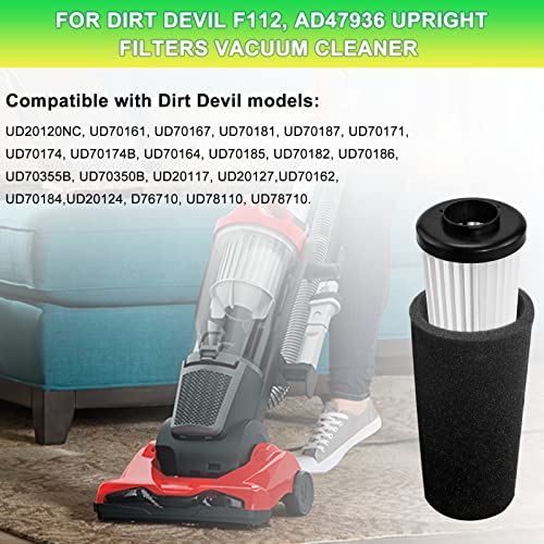 F112 Filter Replacement for Dirt Devil Endura Vacuum Parts UD70187 UD20120NC UD20124 UD70167P UD70171 UD70186 UD70174 UD70161 UD70181, 4 Pack Odor Trapping Filter Replace Part AD47936 LUXRILIX