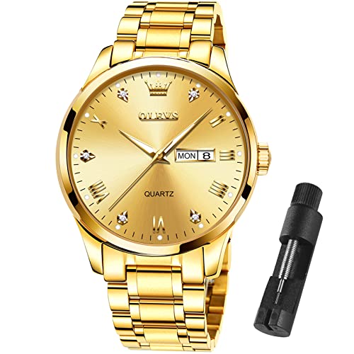 Image of OLEVS Mens Gold Watches Waterproof Stainless Steel Lightweight Watch with Date Classic Luxury Dress Watch for Men Gold White Blue Green Dial