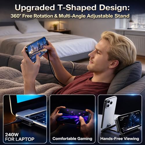 Image of Invisible Holder Charger Cable with Stand, 240w Super Fast Charging 2-in-1 Fast Charging Cord & Phone Stand for Gaming, Car Travel, Compatible with iPhone Samsung Type-C Charging Cable