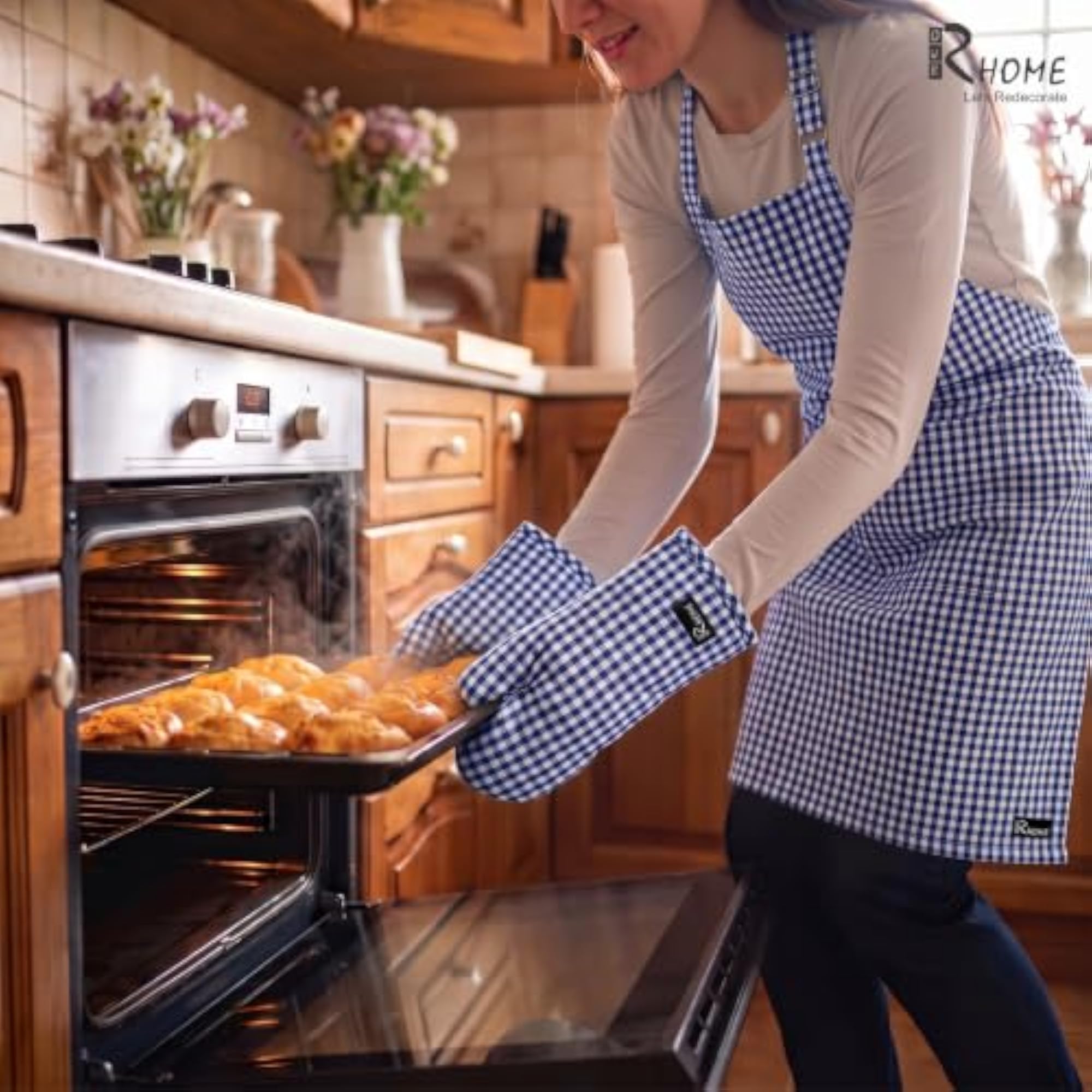3pc Cotton Apron Set with Pot Holder & Oven Glove, Kitchen Gift