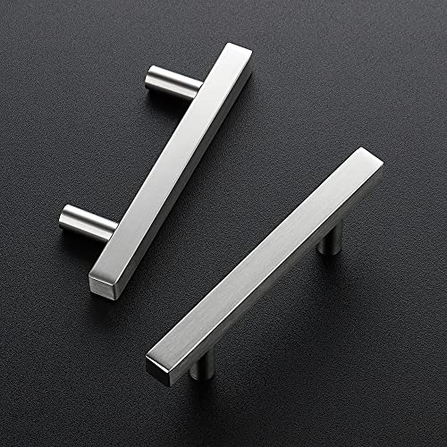 Image of Ravinte 10 Pack 3 Inch Cabinet Pulls Brushed Nickel Sqaure Kitchen Cabinet Handles Silver Cabinet Hardware Stainless Steel Drawer Pulls 5 Inch Overall Length with Mounting Template