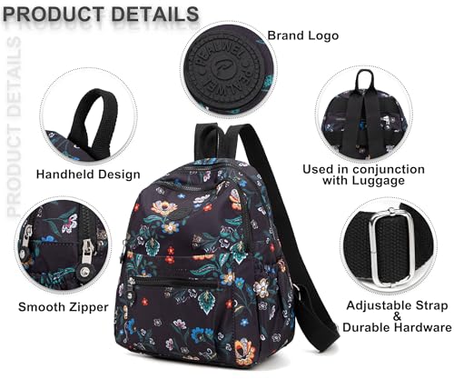 Image of Pealwel Mini Backpack Purse for Women,Small Nylon backpacks for Ladies Backpacks Women Anti Theft Travel Bag (Flower)