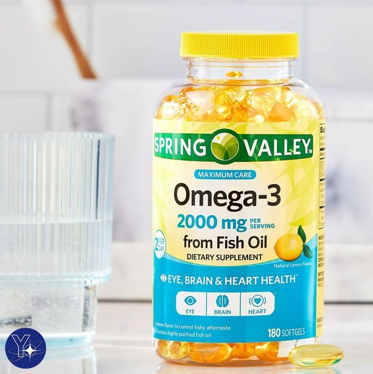 Miniatura 4 de Omega-3 de aceite de pescado Maximum Care Spring Valley Softgels, 2000 mg, 180 unidades y marcador de regalo de YOLOMOLO