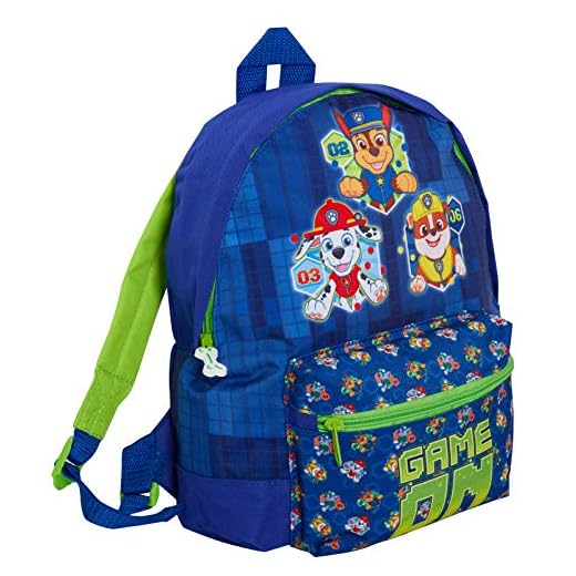 Paw Patrol Mochila para niños con bolsillo grande Chase Marshall Rubble School Nursery Holiday Lunch Book Bag Mochila, Juego en, Blue