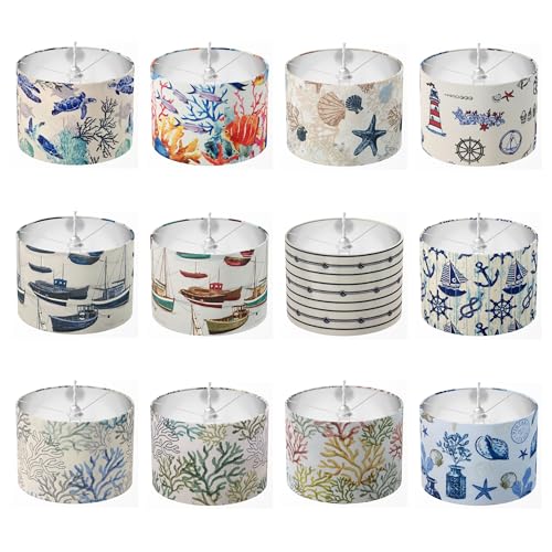 Nautical Lampshade, Ocean Lamp Shade, Coastal Light Shade, Blue and White Seaside Beach Under the Sea Table Floor Ceiling Pendant Bedroom Kids Children Nursery Room Lampshade Home Decor Gift