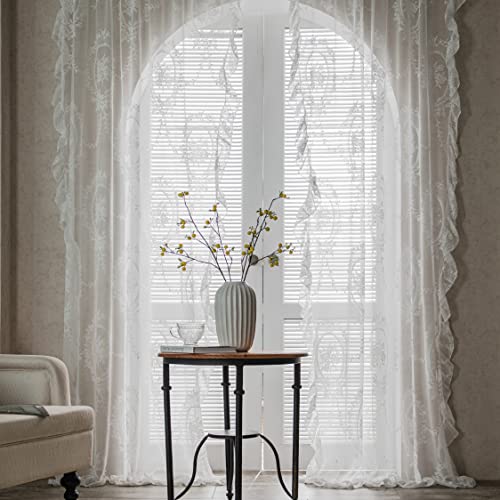 Sutuo Home White Lace Curtains 84 Inches Long 2 Set,