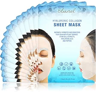 Ebanel 15 Pack Collagen Face Mask, Instant Brightening & Hydrating Face Sheet Mask with Aloe Vera, Hyaluronic Acid, Vitamin C and E, Chamomile, Anti Aging Face Mask with Hydrolyzed Collagen, Peptide
