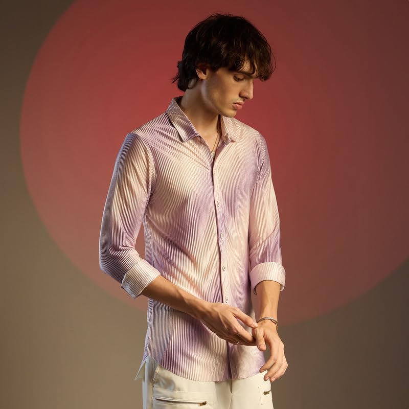 Image of CAHOOT Men's Foliage Strokes Shirt for Casual Wear | Spread Collar | Long Sleeve | Button Closure | Shirt Crafted with Comfort Fit for Everyday Wear