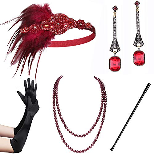 BABEYOND 1920s Flapper Gatsby Costume Accessories Set 20s Flapper Headband Pearl Necklace Gloves