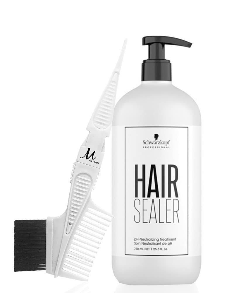 Color Essentials Hair Sealer pH Neutralizing Treatment 25.3 fl oz and M Hair Designs Tint Brush/Comb White (Bundle)