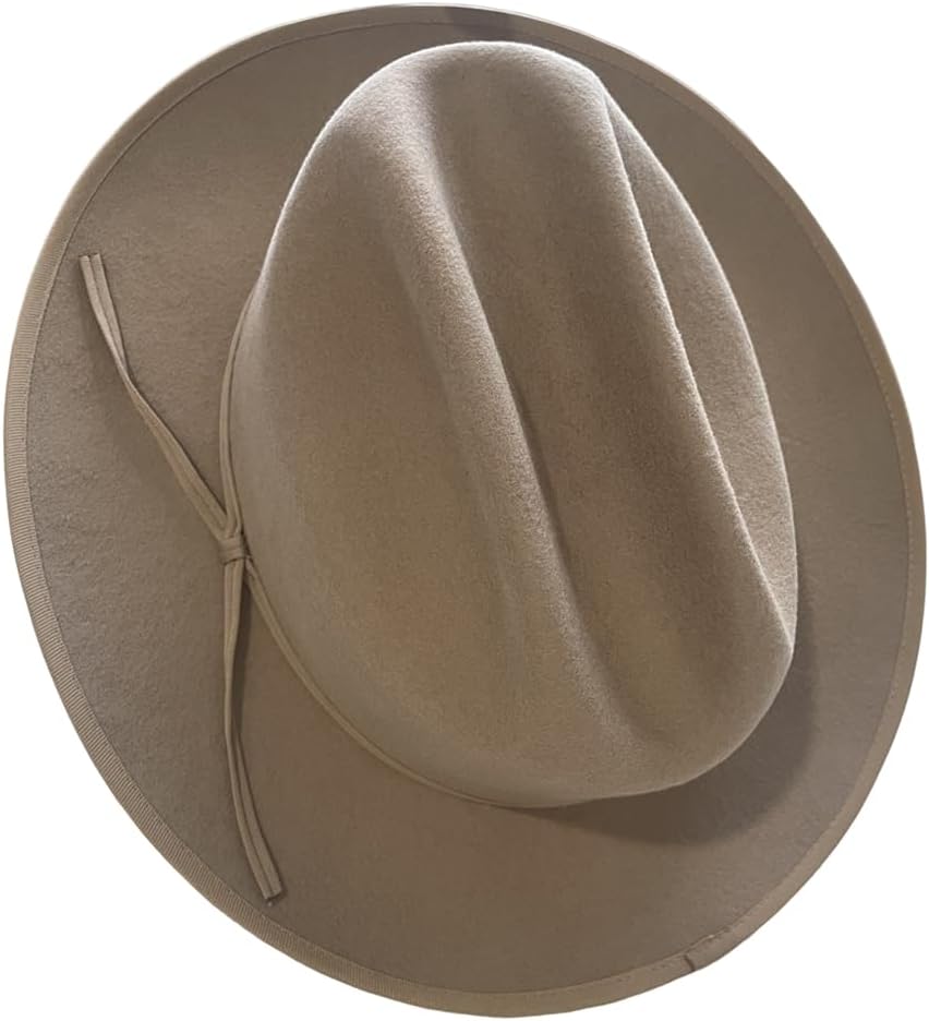 Men Wool Felt Hat, Mountain Top Design American Cowboy Hard Fedora Hat with Size 22-22.4/22.8-23.1Inch Camel Color - Image 9